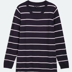 Navy Blue and White Striped Aubree Fine Gauge Crewneck Sweater